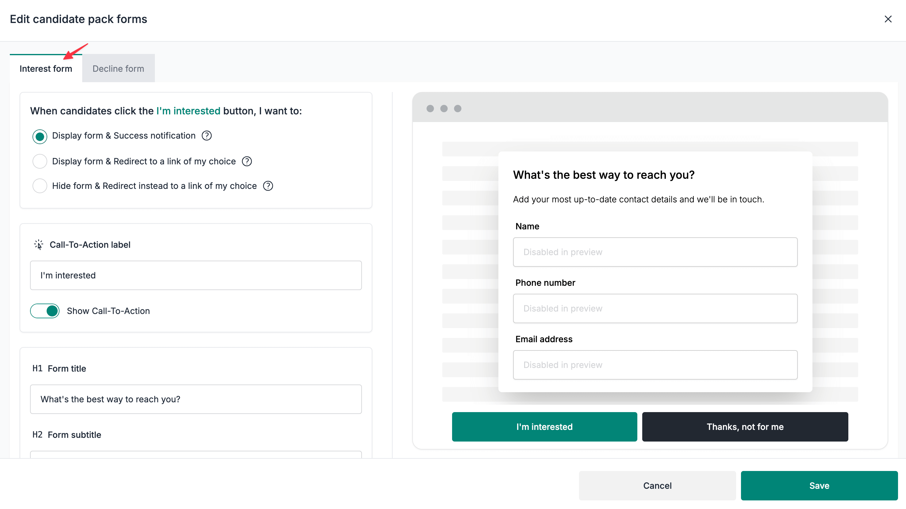 Select the interest form tab