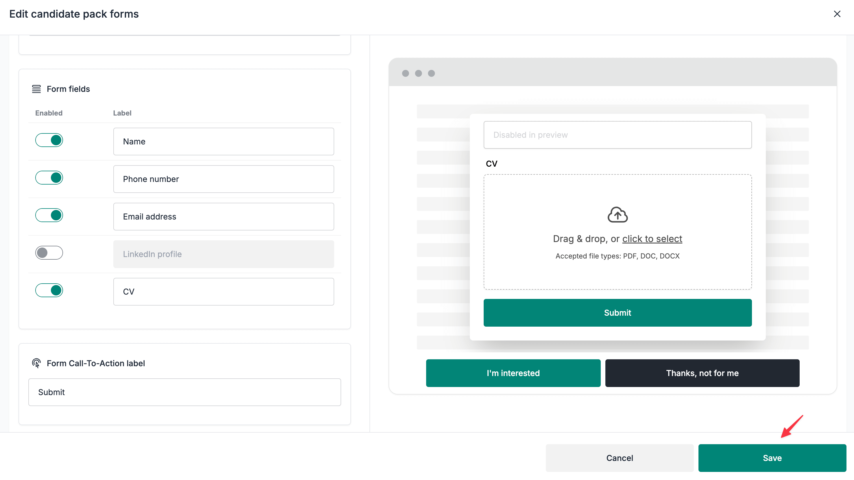 Save the form changes